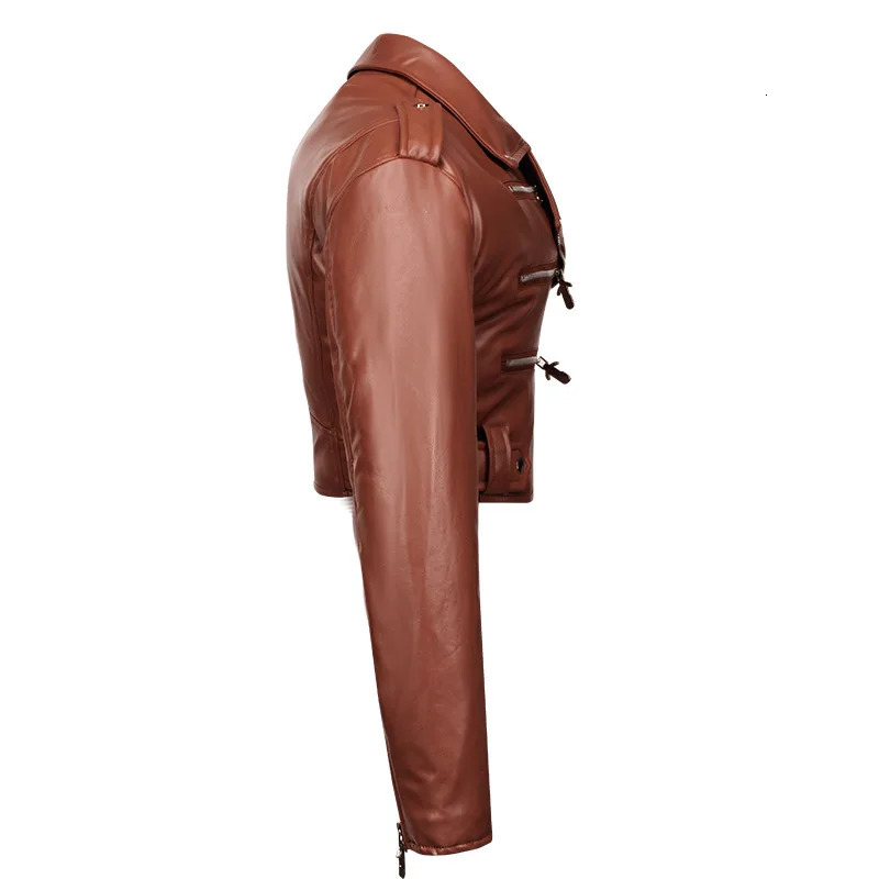 Women slim short leather jacket plus cotton high waist long sleeve lapel diagonal zipper leather jacket pu motorcycle suit 251029