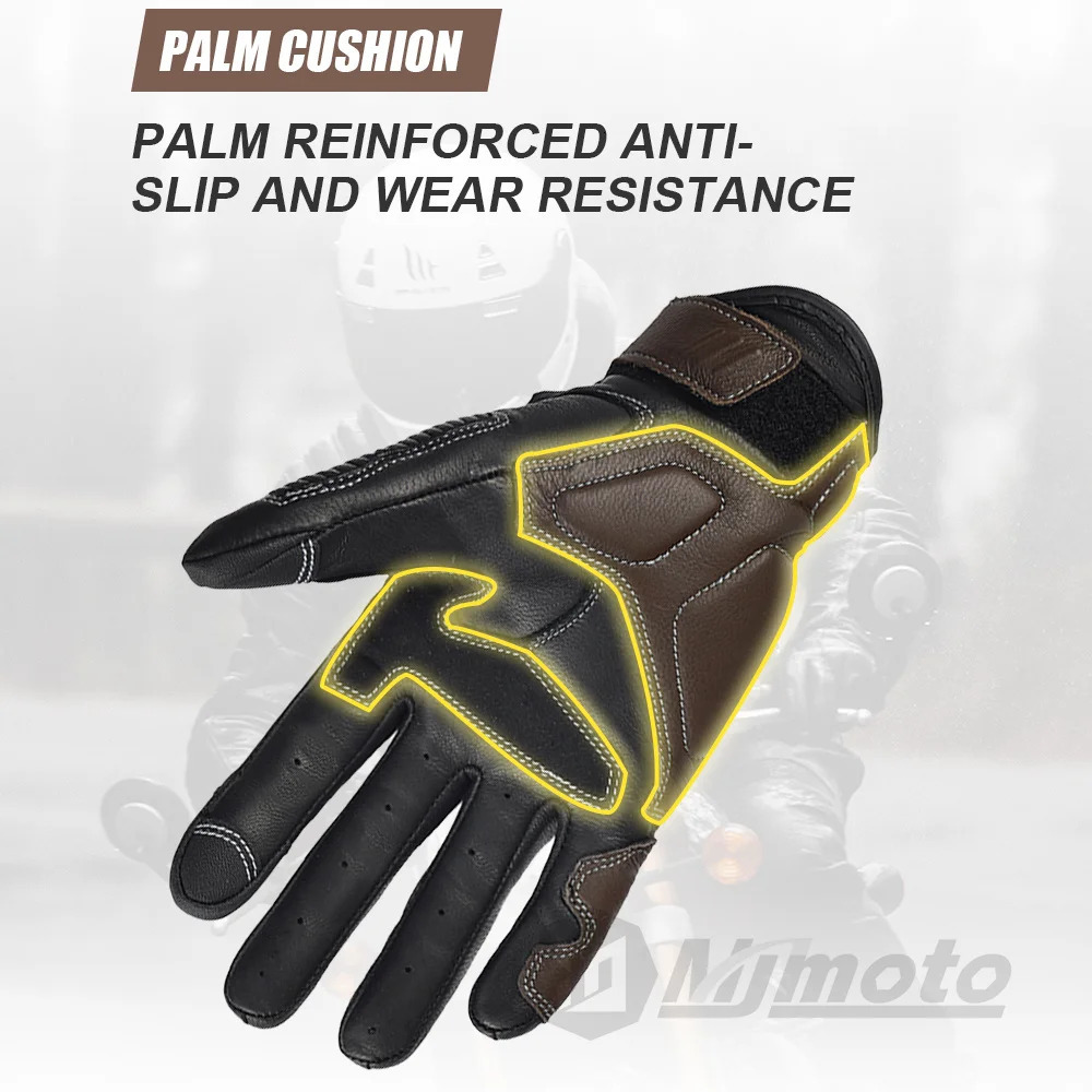 With CE Approved Summer Retro Perforated Leather Motorcycle Gloves Men Women Full Finger Motocross Dirt Biker Glove Guantes Moto 251013