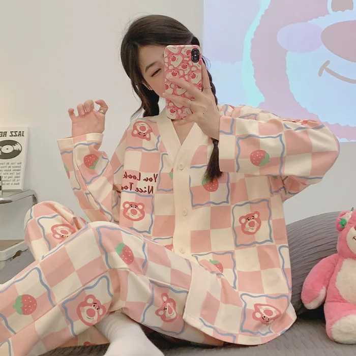 Autumn Korean Version of The Explosion of Models Pajamas Female Longsleeved Thin Section Ins Wind Casual Home Wear Suit LadiesT251029