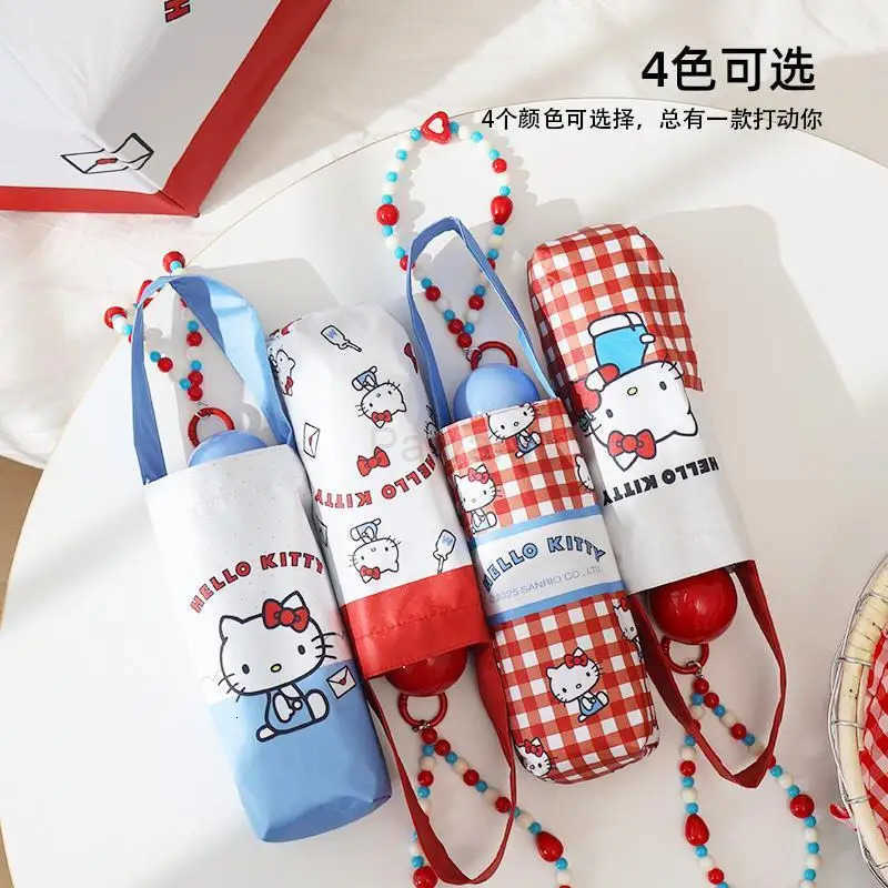 Sanrio Sanrio Hello Kitty Kawaii Umbrella Super Cute Girl Folding Manual Umbrella Sun Protection Sunshade Cute Cartoon Windproof Mini L251029