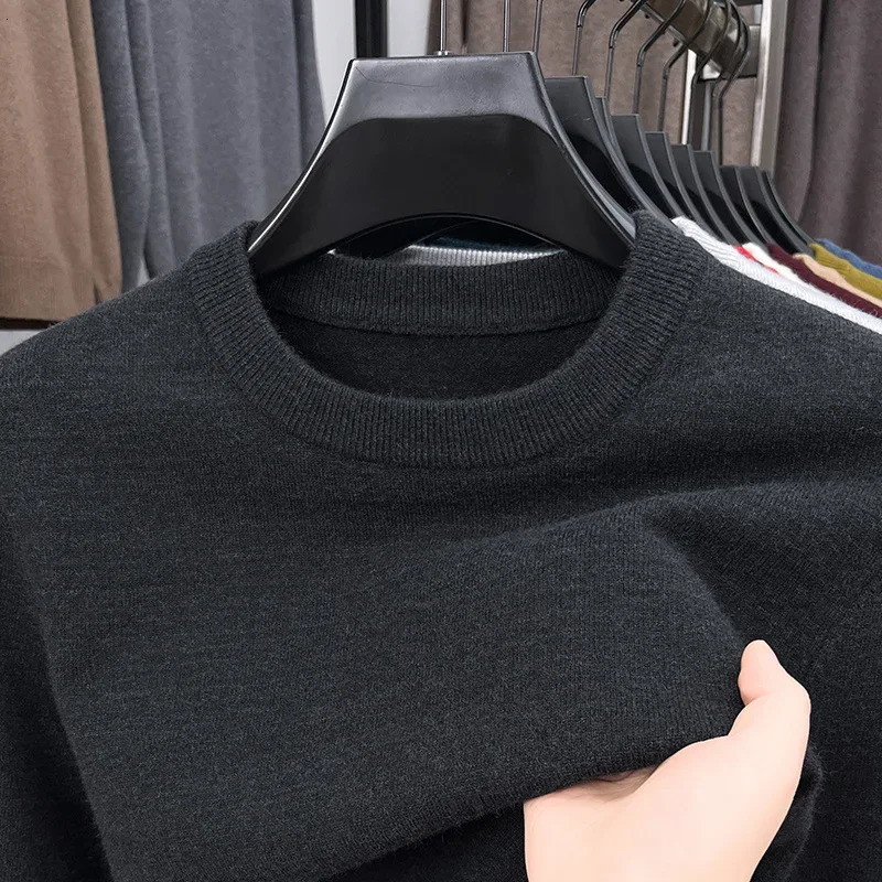 2025 Mens Casual Sweater Round Neck Long Sleeve Knitted Sweater Diamond Pattern Fashion Versatile Top 251029