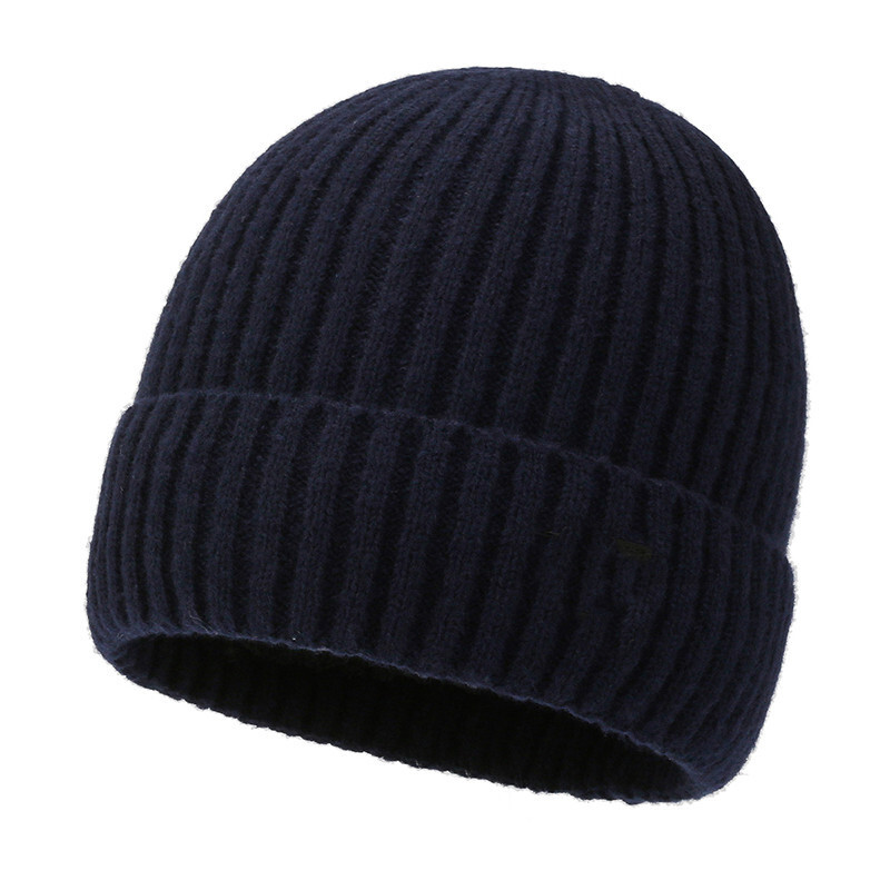 Winter Men's Knitted with Fleece Lining, Warm Solid Color Knit Trendy Ear Protection Hat, Cold-Proof Cycling Pullover Hat