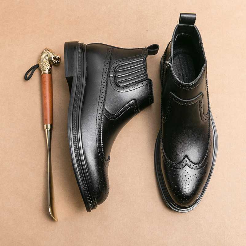 Mens Low Cut Leather Shoes Trendy and Versatile Going Out Thick Soled Fashionable Short Boots and Formal Boots Are Waterproof Z251029