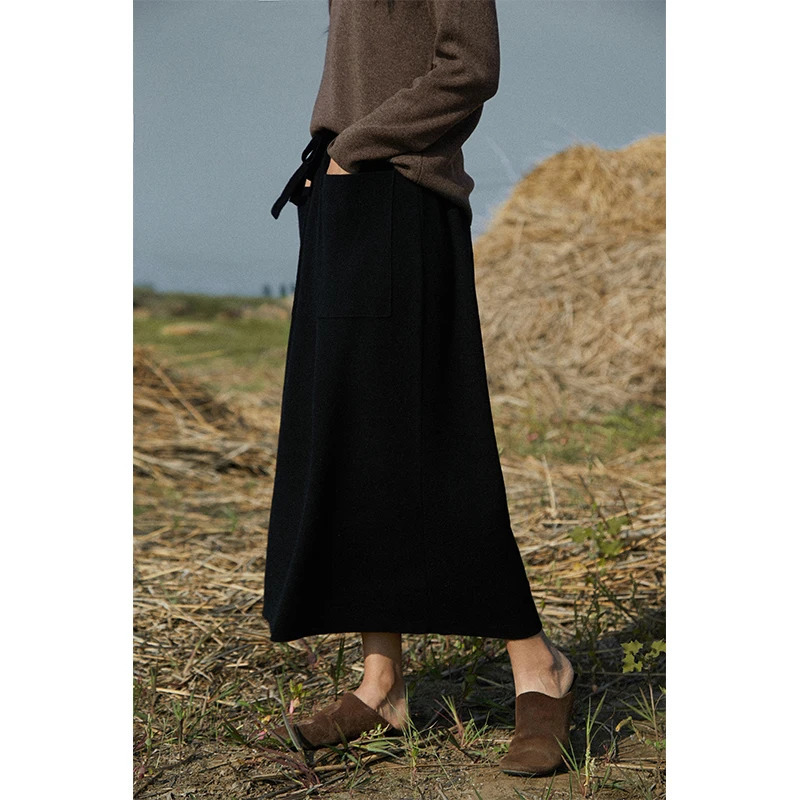 25 arrivals womens 100 wool skirts womens autumn and winter long loose and comfortable knit bottoming cashmere skirts 251028