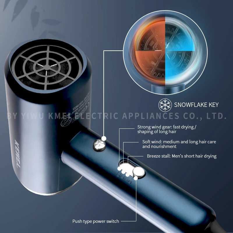 Kemei KM9822 Constant Temperature Hair Dryer 800W 60 Degree Multifunctional Professional Salon Blow Dryer Portable 3 Speeds W251029