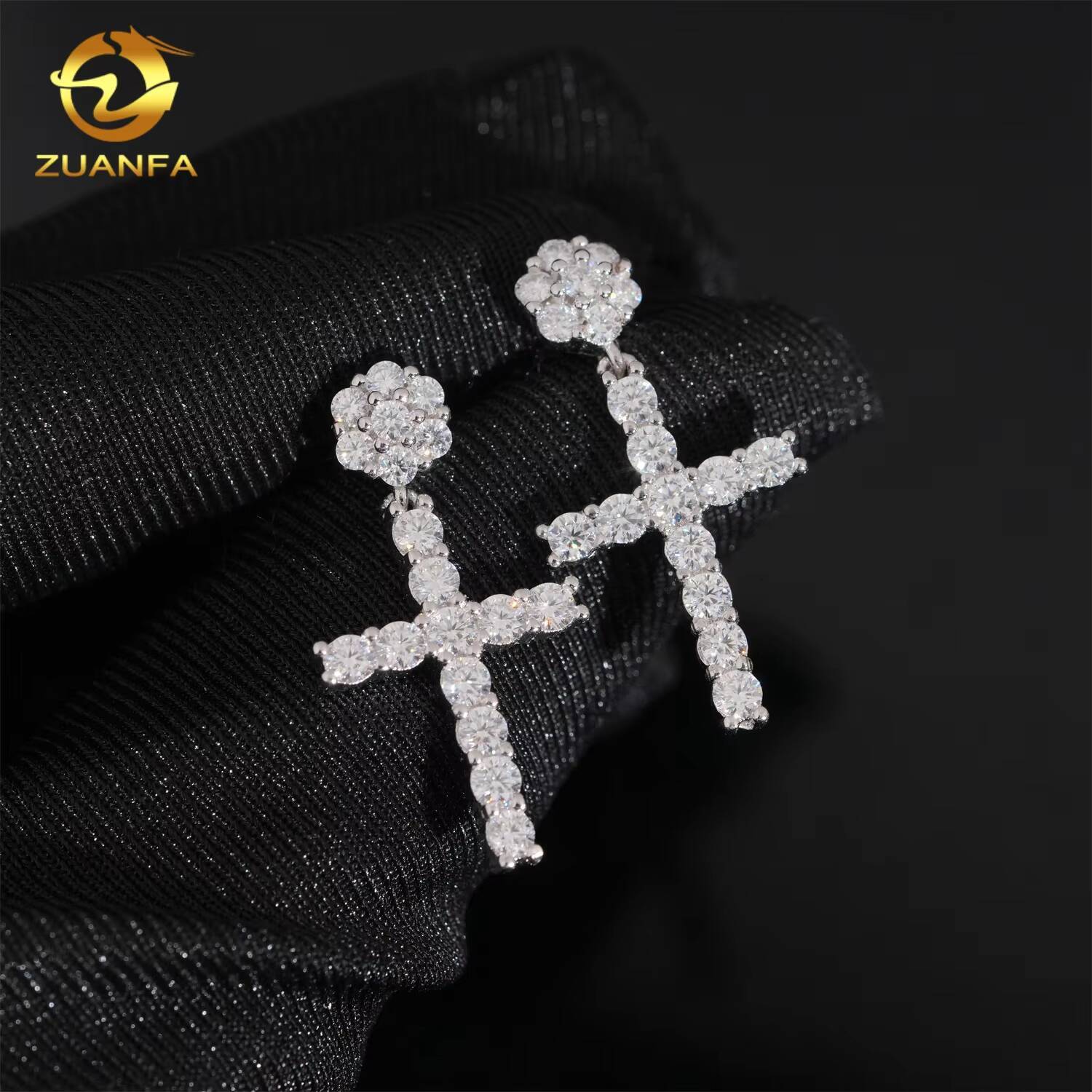 Ready Shipping Cross Hip Hop Earrings 925 Silver Moissanite Diamond Drop Earrings Screw Back Pass Diamond Tester