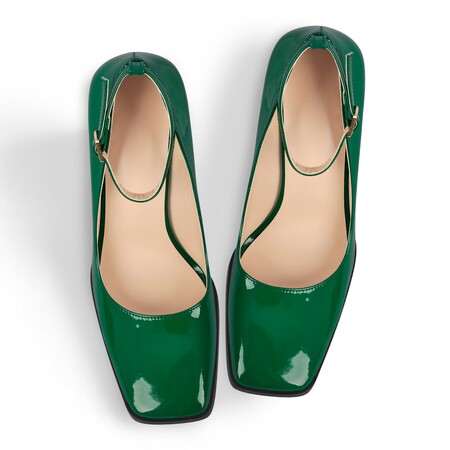 Chengdu Artisan Square Toe Heels 8.5cm Chunky Heel Ankle Strap Patent Leather Shoes Green Black