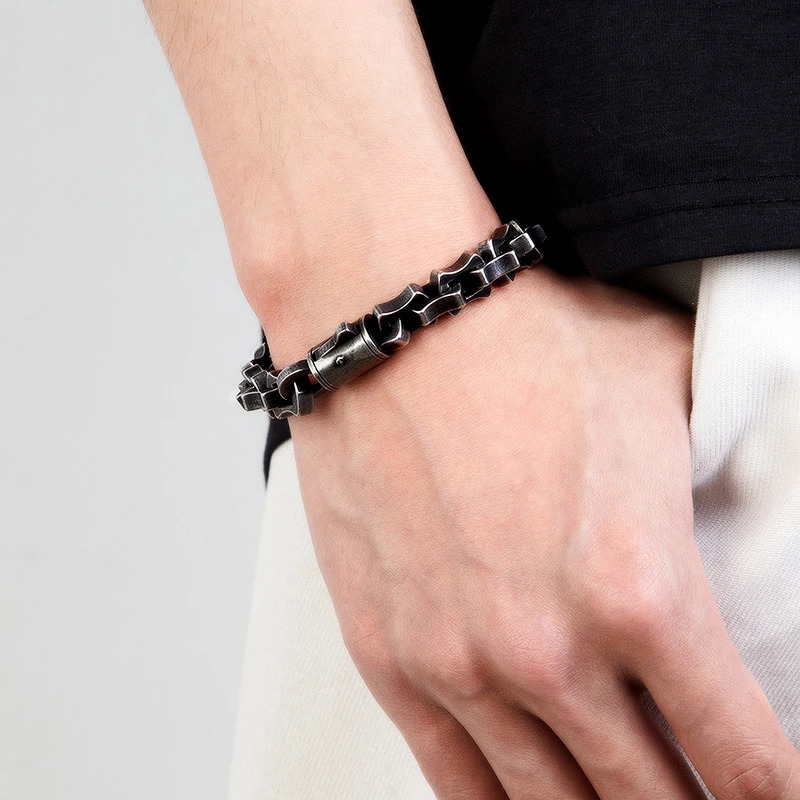 MKENDN Men Punk Biker Chain Bracelet Matte Vintage oxidized Black Link Chain Motorcycle Bicycle Style Stainless Steel Bangles 251028