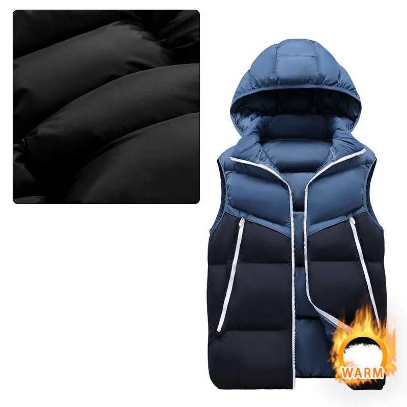 Winter Hiking Vest Male Outdoor Patchwork Windproof Mountaineering Hooded Vest Warm Thickened Camping Fishing Sleeveless Jacket W251029