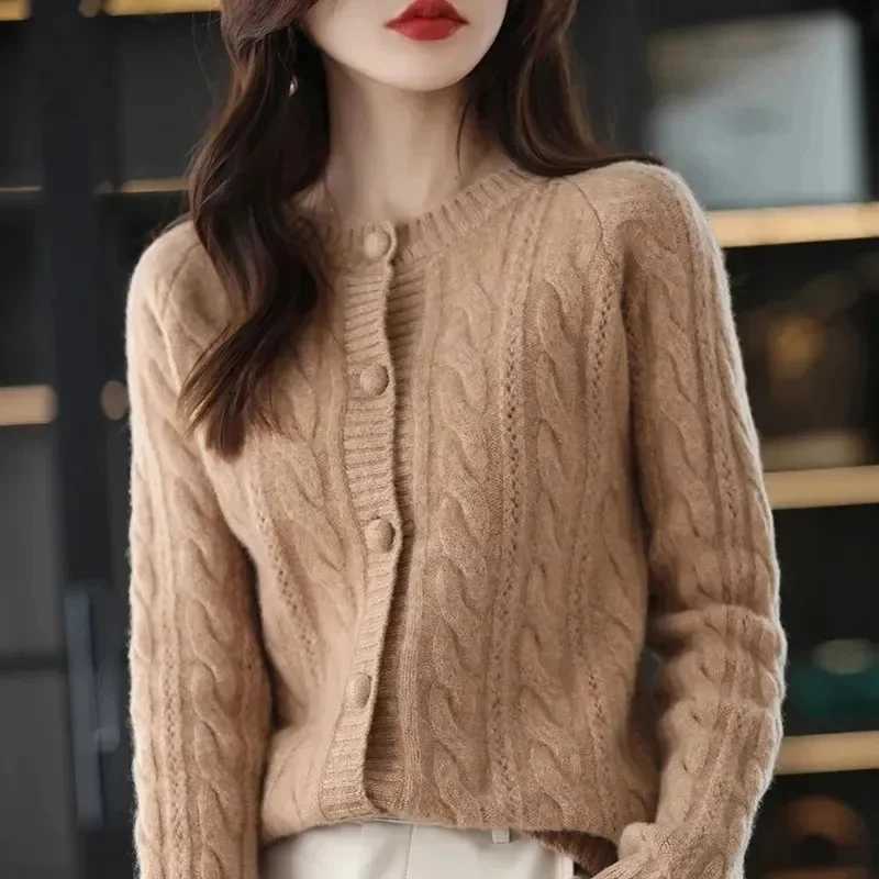 Women Cardigans Spring Autumn Winter Long Sleeve Knitted Sweaters Oneck Basic Thick Warm Fashin Korean Cardigan Slim Fit TopsT251028