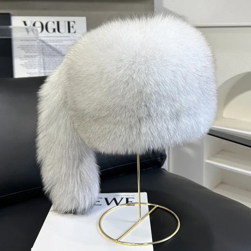 Winter Women Fashion Real Fur Hat Natural Fox Fur Hats Headgear Russian Outdoor Cap Ladies Thicken Warm Fur Caps 251029