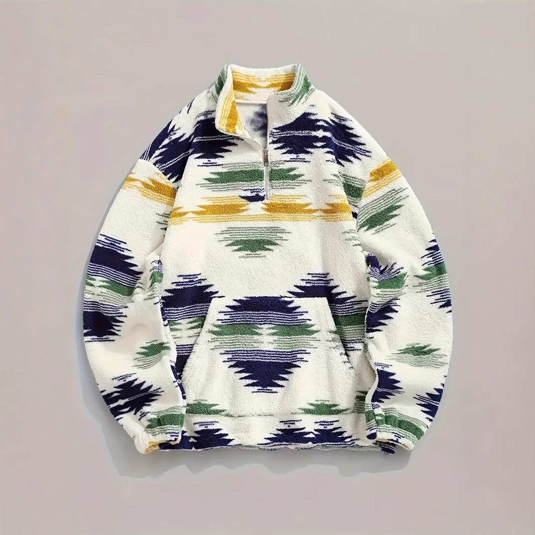 Autumn and Winter New Printed Bohemian Zipper Plush Jacket Designer Women's Sportswear