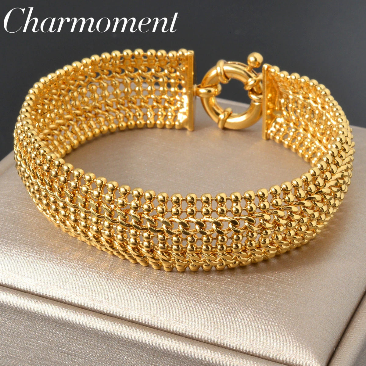 18cm Wide Copper Link Chain Bracelets for Unisex 18K Gold Plated Miami Curb Bangle Punk Classic Wristband Jewellery Party Gift 251028