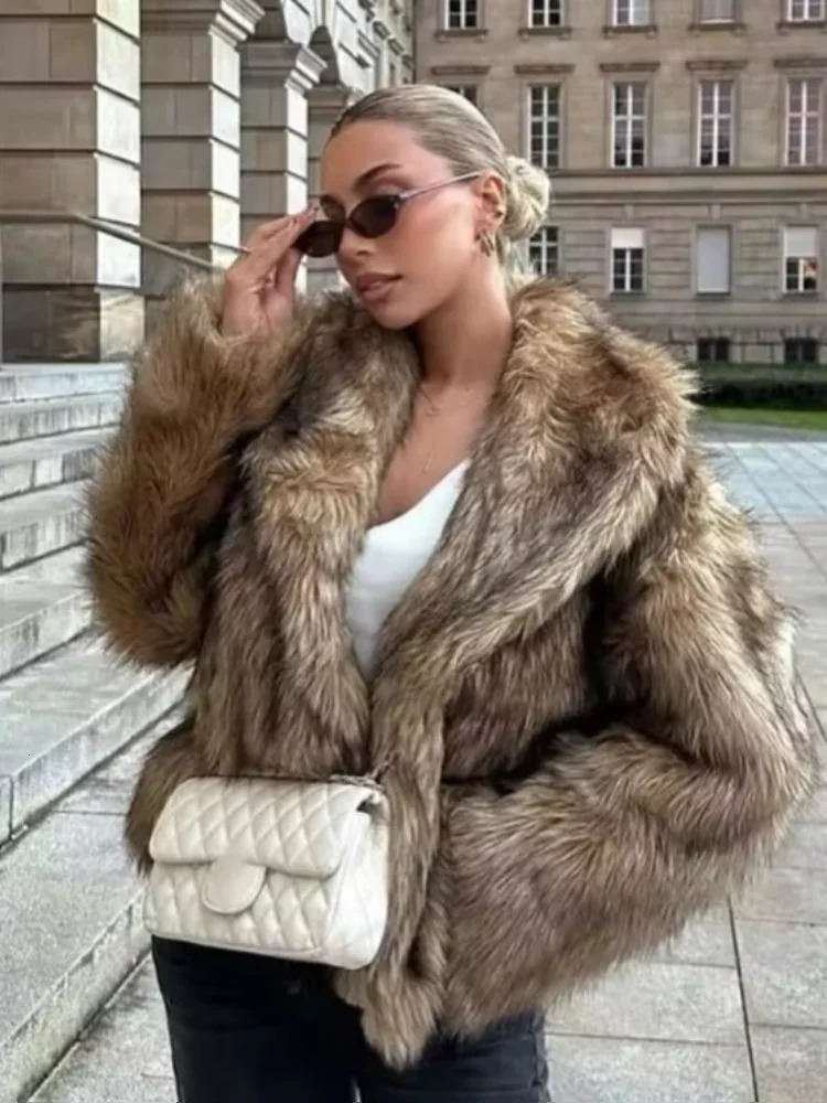 Women Casual Long Sleeved Fur Coat Vneck Loose Short Jackets Winter Lady Fashion Style Daily Highstreet Outerwears 251028