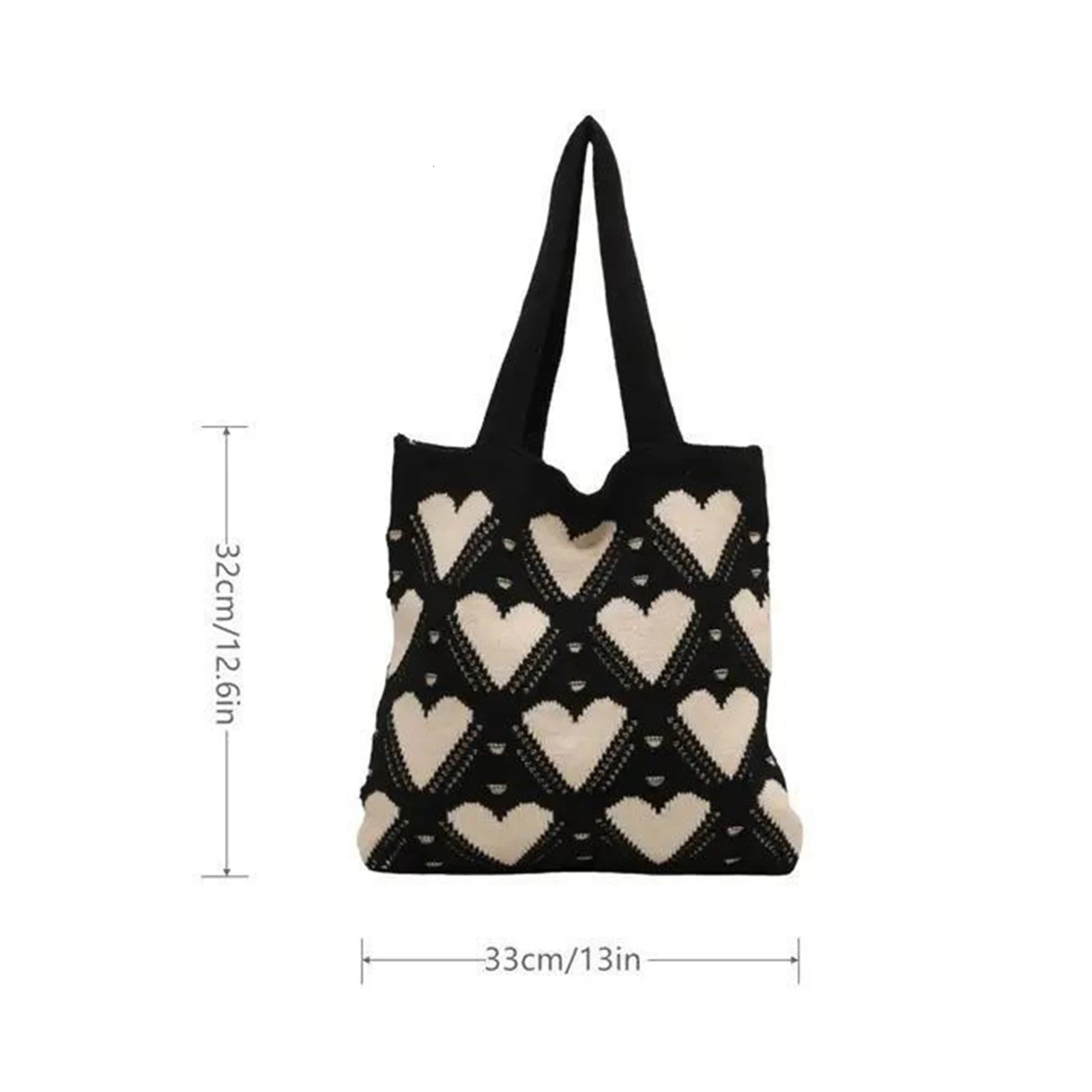 Heart Contrast Knit Tote Bag for Women Trendy Cute Large Shoulder Purse for Beach Outdoor Travel 251029