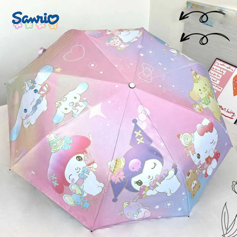 Sanrio Sanrio Kawaii Hello Kitty Umbrella Cinnamoroll Kuromi My Melody Girl Cartoon Rainy Day Fully Automatic Vinyl Sun Umbrella Gift L251029