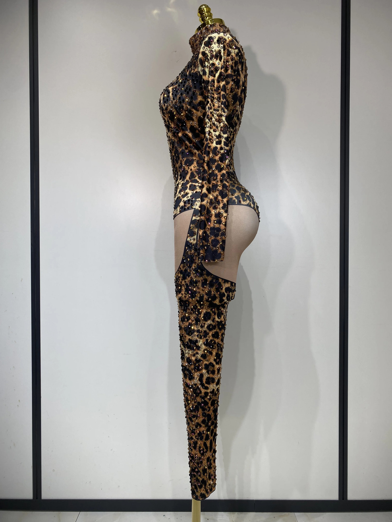 Women Stretch Leopard Print Sexy Bodycon Jumpsuit Bar Nightclub Singer Dancer y Diamond Stage Performance Outfit 251027