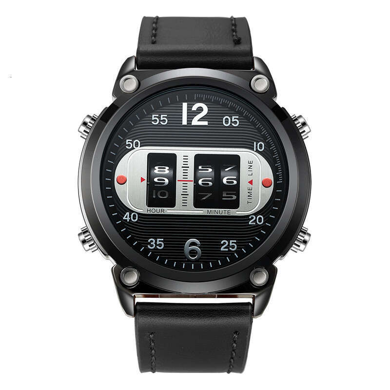 Brand Men's Fashion Leather Strap Roller Creative Design Quartz Watch