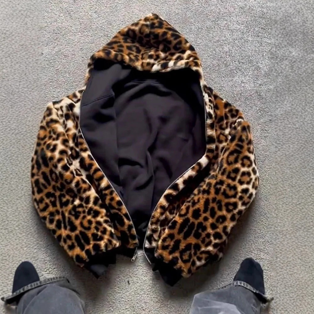 Autumn and Winter Fashion Retro Leopard Print Hooded Zipper Doublesided Sweatshirt Jacket 251029