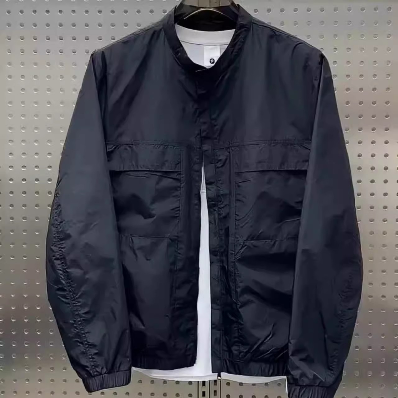 Minimalist Henry Collar Workwear Jacket Spring Top Versatile Designer Jacket Casual Baseball Collar Versatile Short Slit Jacket