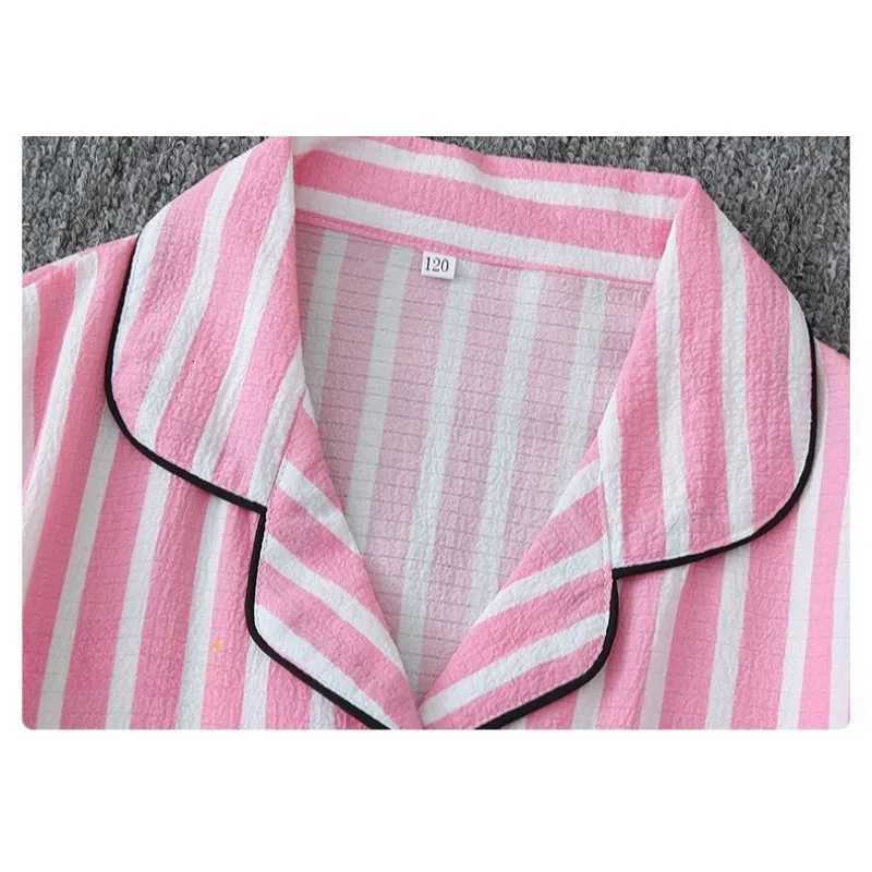 Sexy Sleepwear Women Plus Size Pink Striped Pajamas Bubble Crumpled Cotton Student Loungewear Long Sleeve Long Pants NightwearT251029