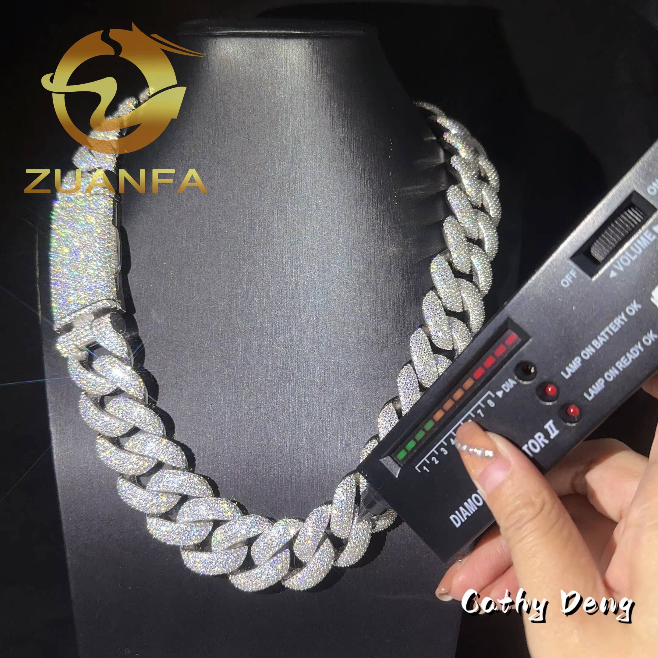 Hip Hop Jewelry 25mm 5 Rows VVS Moissanite Cuban Chain Big Miami 925 Cuban Link Chain Iced Out Moissanite Pass Diamond Tester