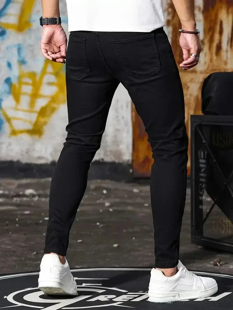 Men Jeans Stretch Skinny Denim Pants Solid Color Black Blue Spring Street Harajuku HipHop Style Slim Fit Trousers 251029