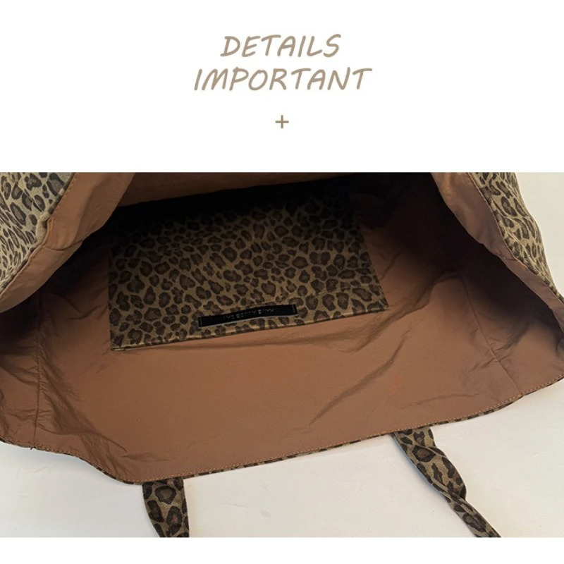 Retro Leopard Tote Handbags for Women College Class Book Shoulder Bags Casual Doublesided Female Large Shopping Bag 251029
