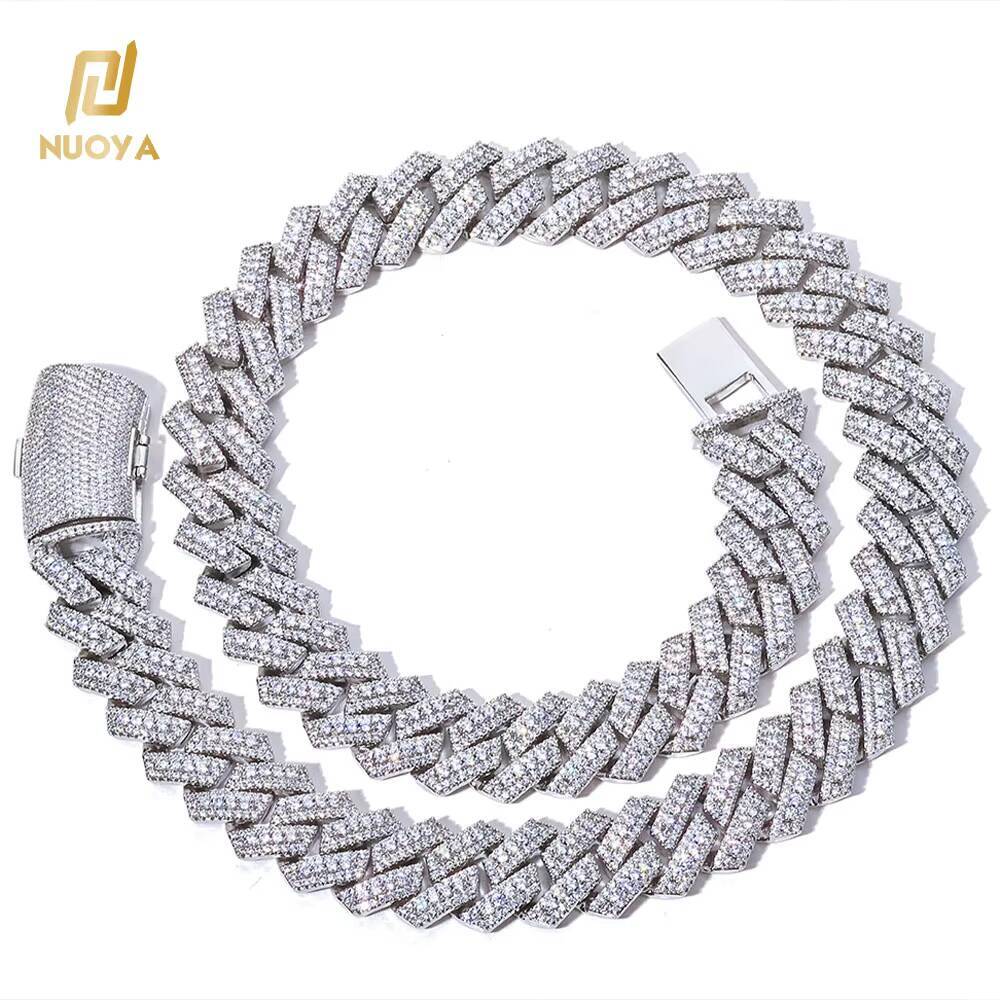 NUOYA 20MM Miami Cuban Link Chain 925 Sterling Necklace Iced Out with VVS Moissanite Luxury Hip Hop Jewelry