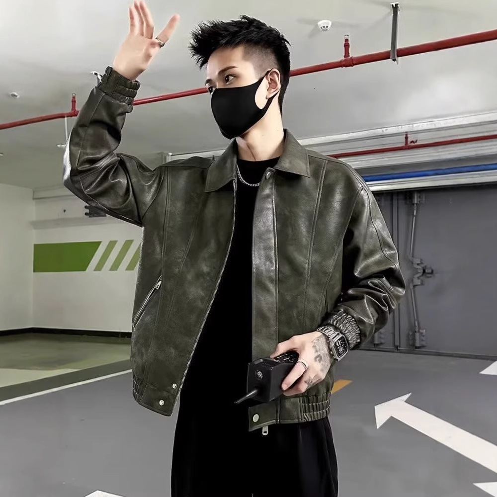 American Style Men's Leather Jacket Designer Jacket Spring Autumn Fashion Trendy Brand Cool Versatile Turn-down Collar Jacket New Men's Shor