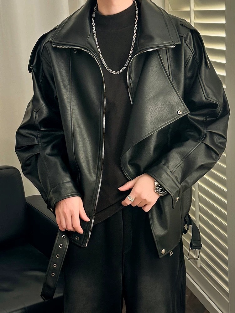 Spring And Autumn Youth American Designer Jacket Style High-end Cool Leather Jacket Coat Regular Casual Zipper Solid Color