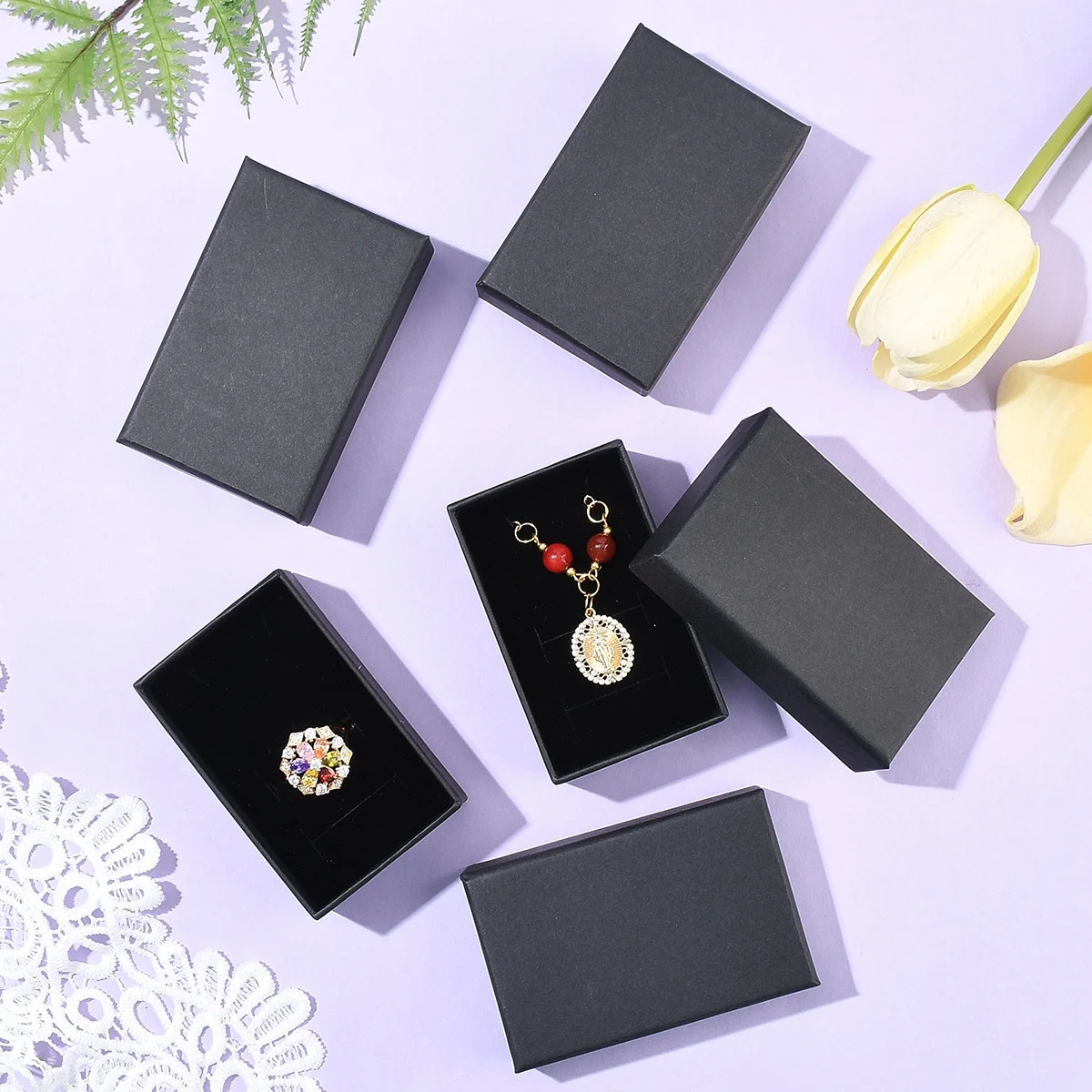 24 Pcs Kraft Paper Cardboard Jewelry Boxes Ring Box Rectangle For Valentines Day Mothers Gift Packaging 251013