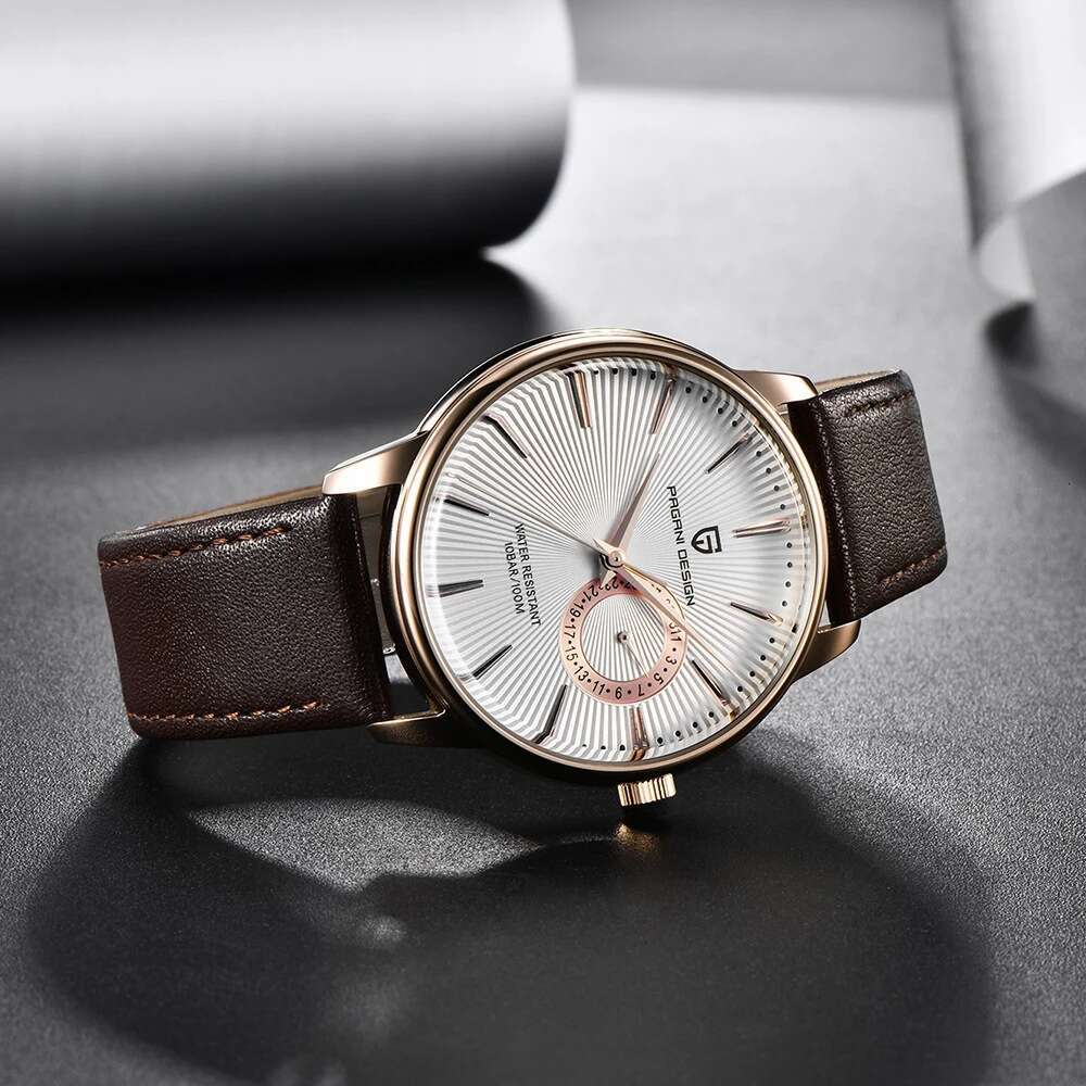 PAGANI DESIGN Men's Watch Leather Strap Simple Design Calendar Day Small Pointer PD-1654