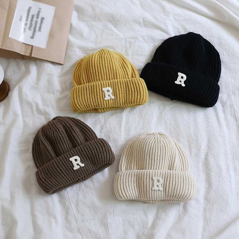 Autumn Winter Baby Embroidery Letter R Beanies Kid Girl Simple Casual Knitted Cap Boy Children Fashion Warm Hat Infant Caps251028