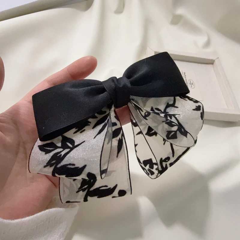 Bow Hair Ribbon Women Fluttering Headband Large Intestine Hair Rings Premium Feeling Black Hair tie Band Hair AccessorriesW251028