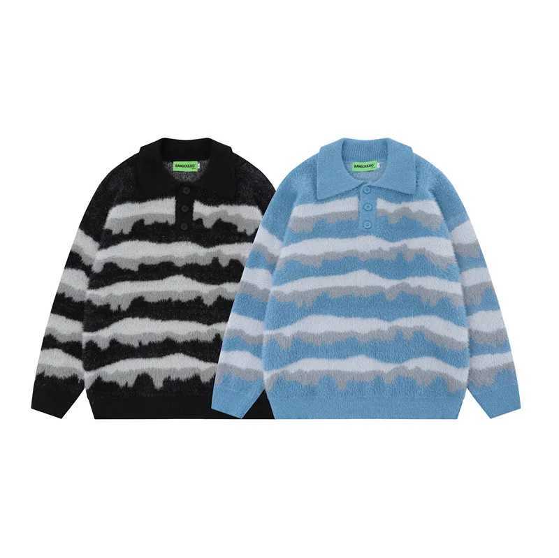2024 Autumn New Guochao Lazy Striped Lapel Trendy Brand Niche Mens and Womens Knitted Sweater J251029