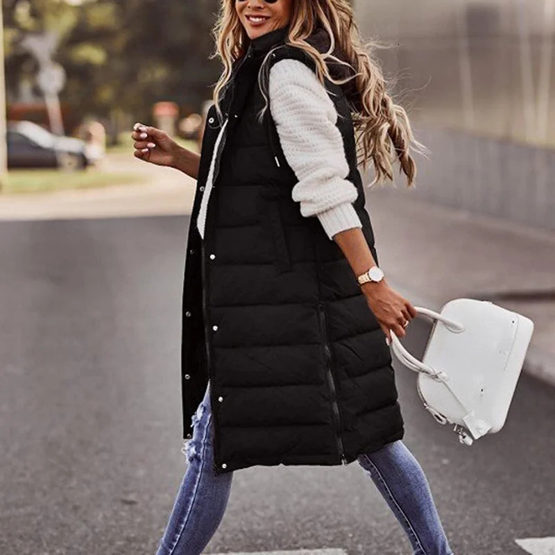 Long with Hood Outdoor Vest Down Womens Jacket Quilted Coat Sleeveless Jacket Winter Light Weight Sweaters 251029