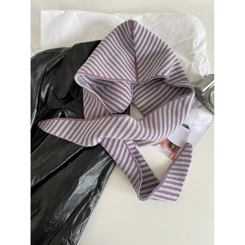 A Variety of Styles Autumn Winter Korean Version Striped Hat Scarf Integrated Womens Warm Shawl Scarf Wool Knitted Hat Hooded 251029