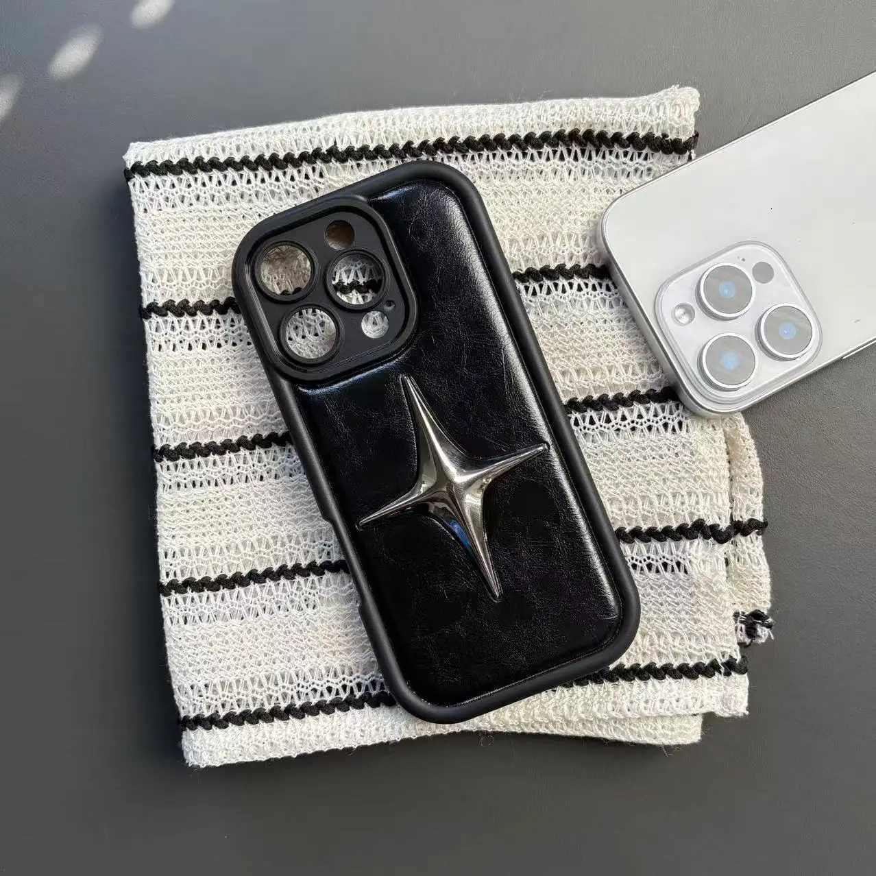 Luxury Metal Star PU Leather Phone Cover Case For iPhone 16 15 14 13 12 11 Pro Max Shockproof Protective Men Wen Stylish Cases H251029