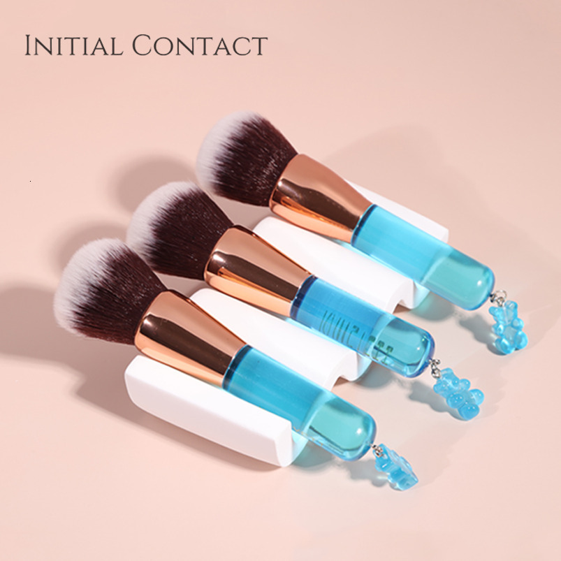 INITIAL CONTACT Factory Price Cute Bear Blue Loose Powder Single-Ended Makeup Brush Contour Brush Portable Foundation Brush