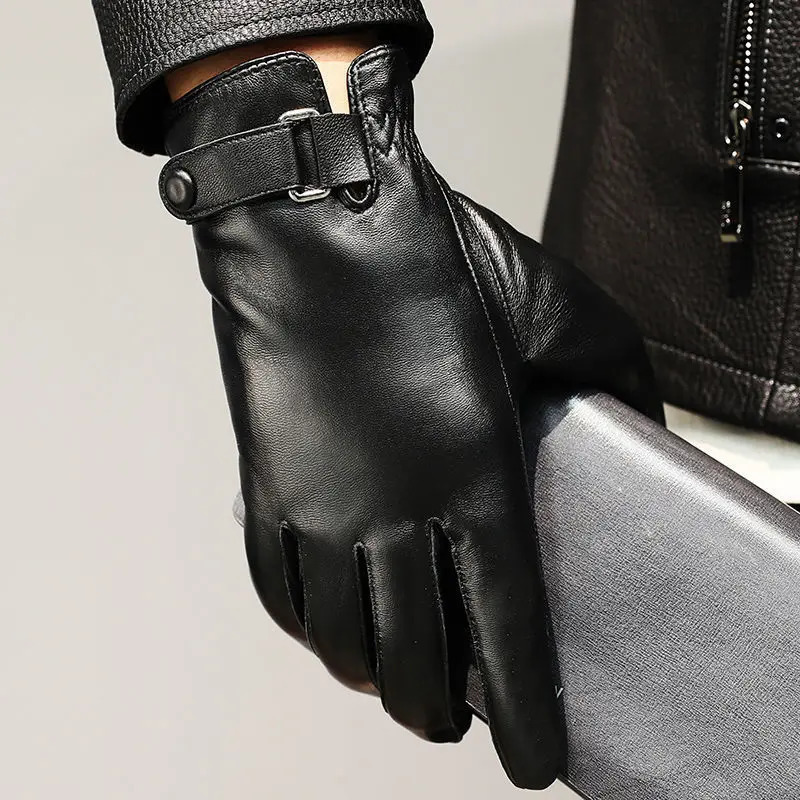 Mens Sheepskin Leather Gloves Fashion Driving Riding Warm Cashmere Lined Thin Mittens For Male Ideal Gifts Men 251013
