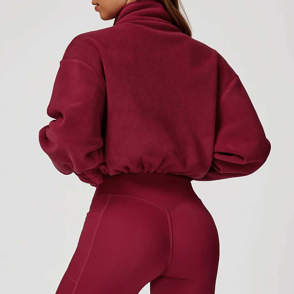 Winter Yoga Long Sleeved Standing Collar Sweatshirt Loose Outdoor Running Sports Jacket Womens Windproof Zipper Warm SweatshirtXJ251029