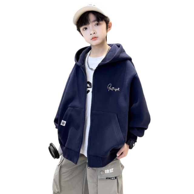 Boys' Jacket Spring and Autumn New Style Designer Big Children's Hooded Top Boys' Autumn Sportswear Open Knitted Woolen Sweater Fashion