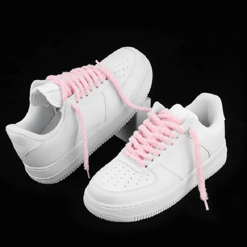 1 Pair Cute Plush Sneakers Shoelaces Pink White Black Hairy Soft Laces For Hightop Canvas Casual Flat Shoes Strings 251029