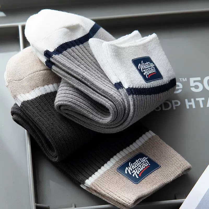 Designer socks men's mid length socks trendy and versatile all season socks casual cotton socks sweat absorbing and odor proof business letter me