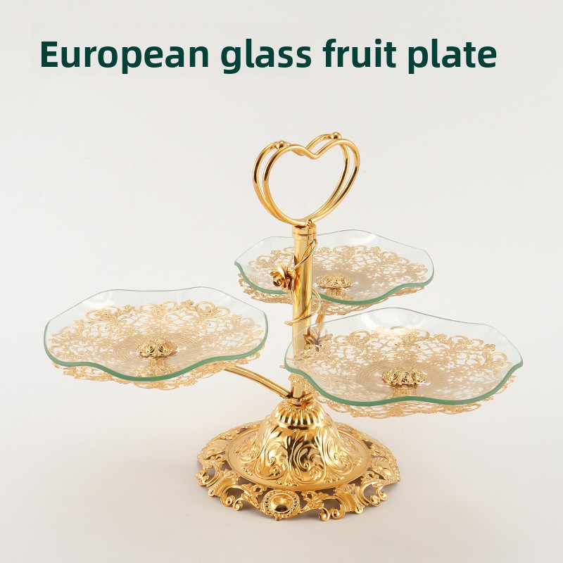 Dishes & Plates-Luxury Style Iron 3-Tier Lotus Leaf Fruit Plate - Home Living Room Ins-Style Glass Fruit Tray, High-Value Snack Storage Plate Decor-24