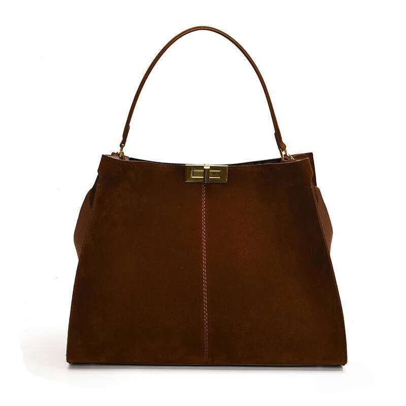 Designer Lock PU Leather and Faux Suede Patchwork Women s Handbag Retro Crossbody Bag Bucket Tote Winter New Trendy