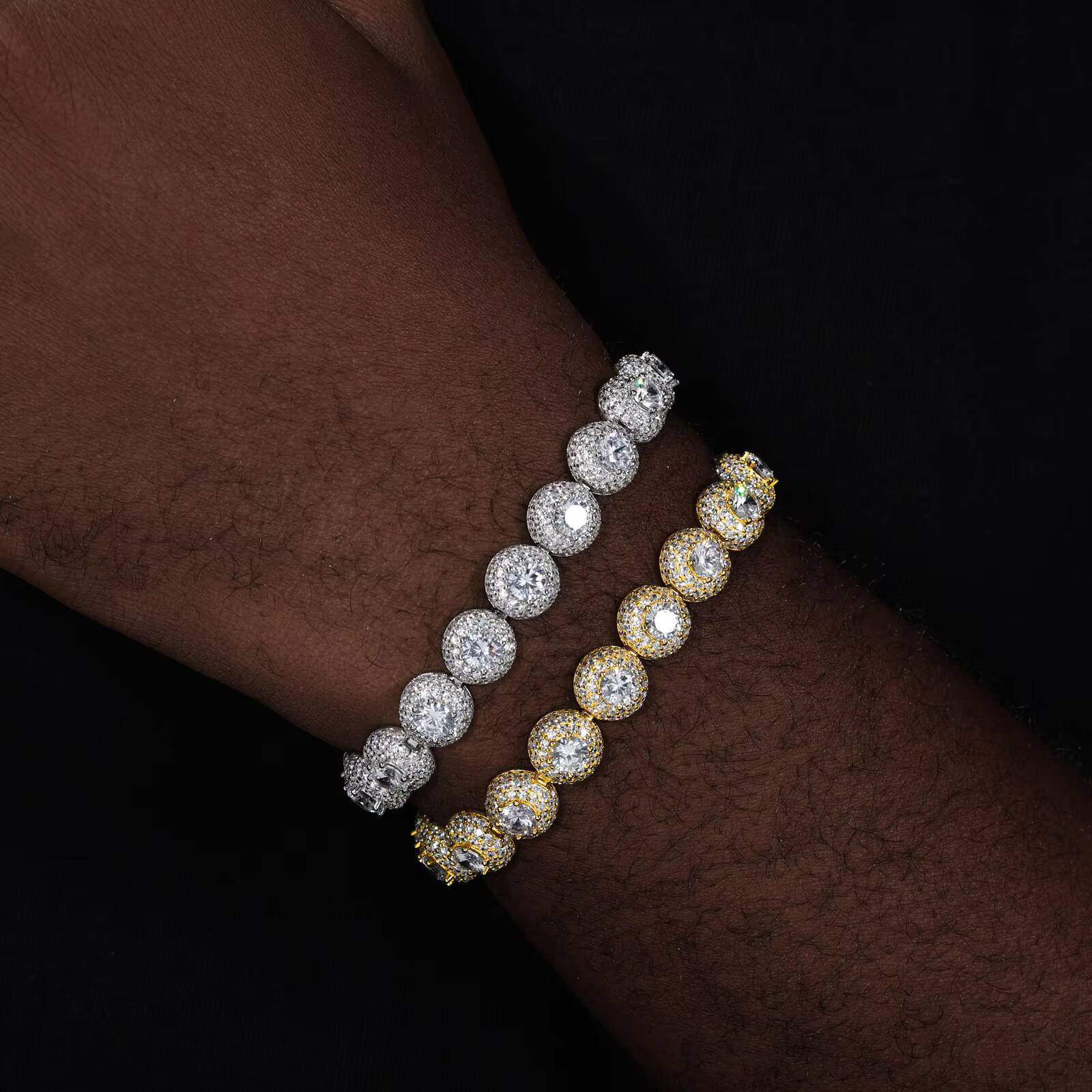 New Designs Luxury 10mm 925 Silver White Gold Plated VVS Moissanite Hip Hop Fine Jewelry Iced Out Round Tennis Bracelet