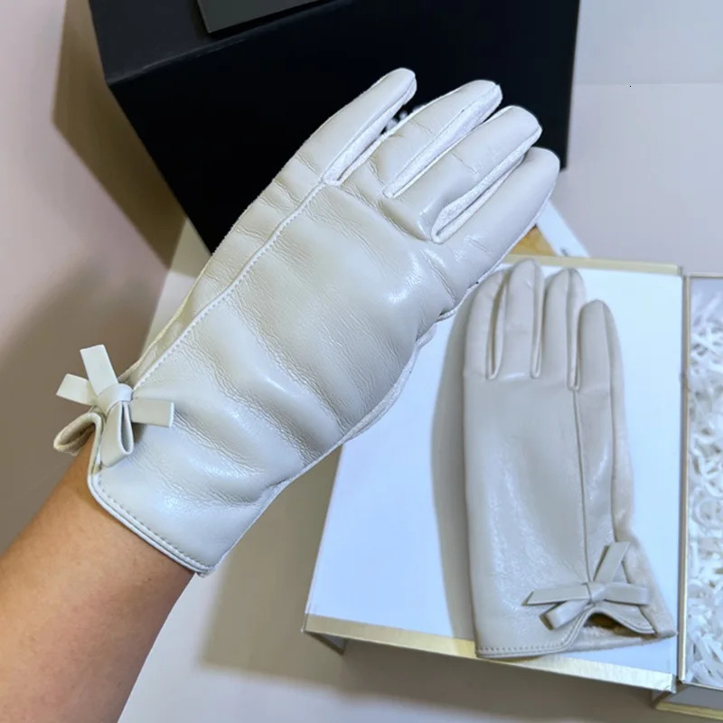 Womens Winter PU Leather Gloves Touchscreen Texting Warm Driving leather with Bow for Outdoor 251013