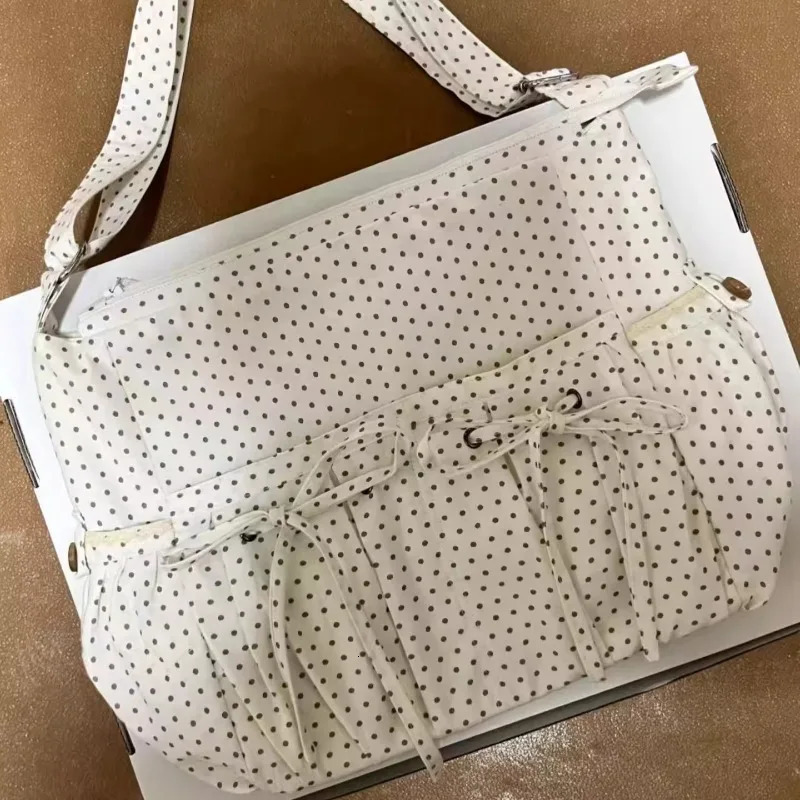 Vintage Dots Bow Office Lady Underarm Bag Korean Fashion Women Shoulder Bags Y2k Aesthetic Casual Purses and Handbags 251029